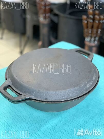 Казан с чугунной крышкой сковородой