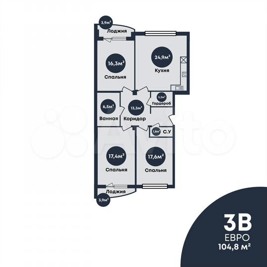 3-к. квартира, 105,2 м², 7/7 эт.