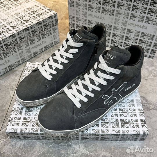 Высокие кеды Premiata замша овчина серые