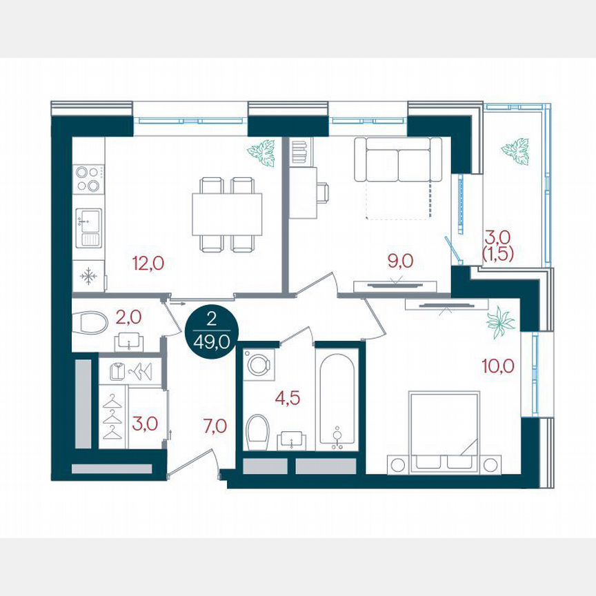 2-к. квартира, 49 м², 13/32 эт.