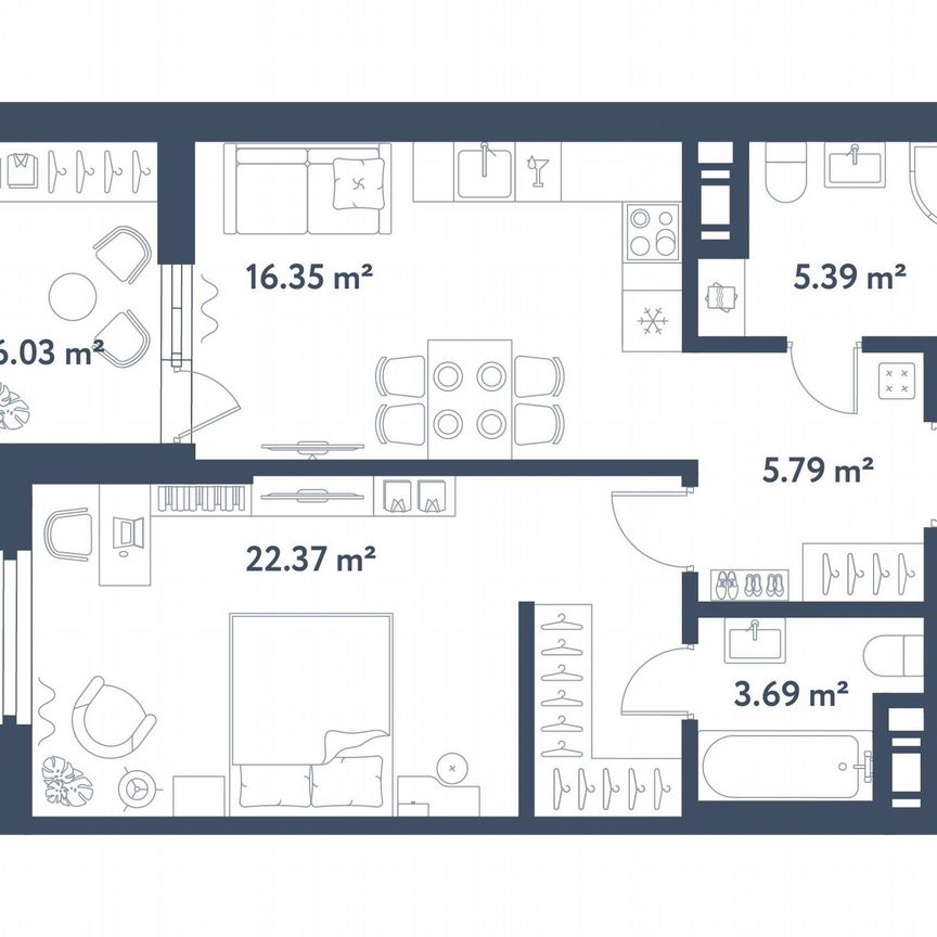 1-к. квартира, 56,6 м², 5/11 эт.