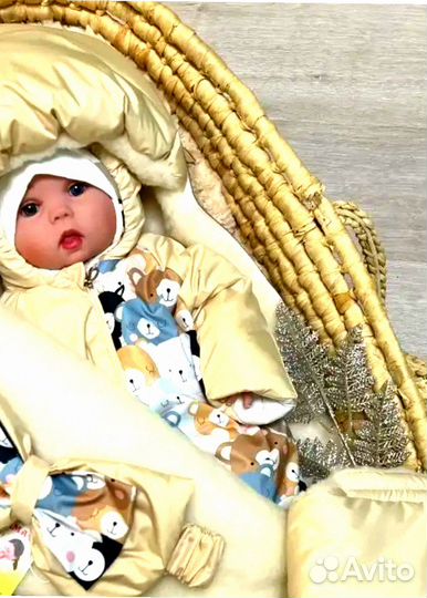 Конверт кокон на овчине утепленный (бежевый)