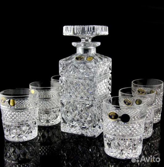 Новый Набор для виски 7 предметов. Crystal Bohemia