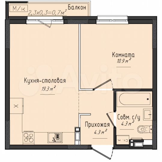 1-к. квартира, 38,8 м², 6/11 эт.