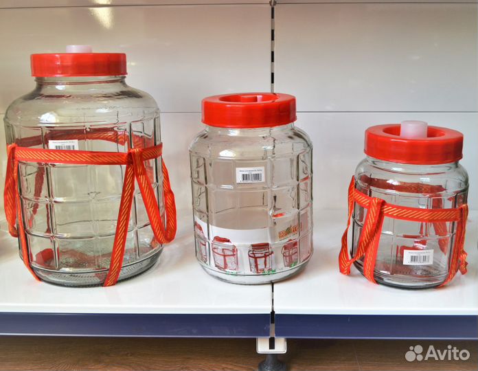 Банки стеклянные 5,9,18,23,26 литр с гидрозатвором