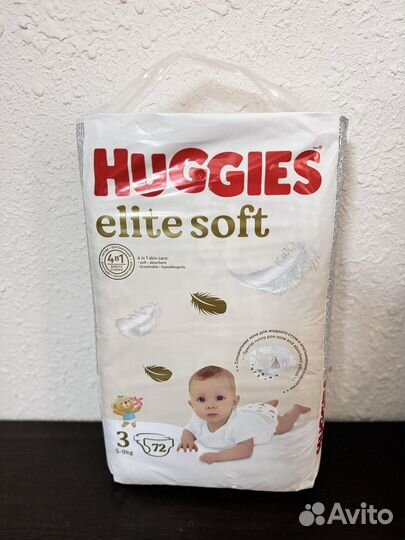 Подгузники Haggies elite soft 3 (5-9 кг) 72 шт