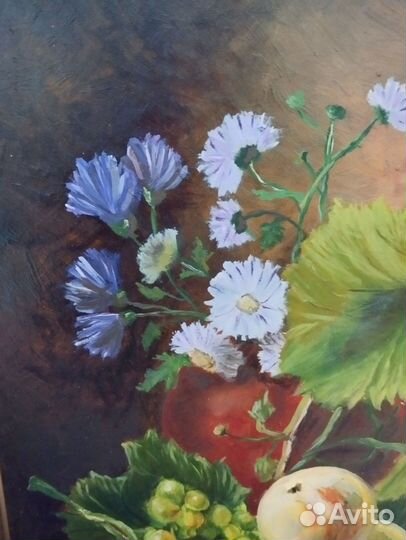 Картина маслом натюрморт с фруктами и цветами