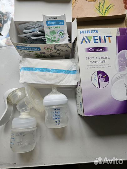 Молокоотсос avent ручной + вкладыши + бутылочка