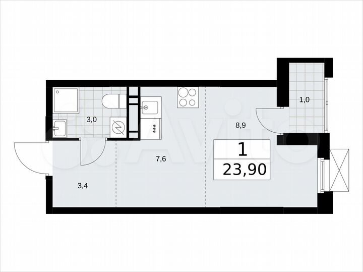 Квартира-студия, 23,9 м², 7/16 эт.