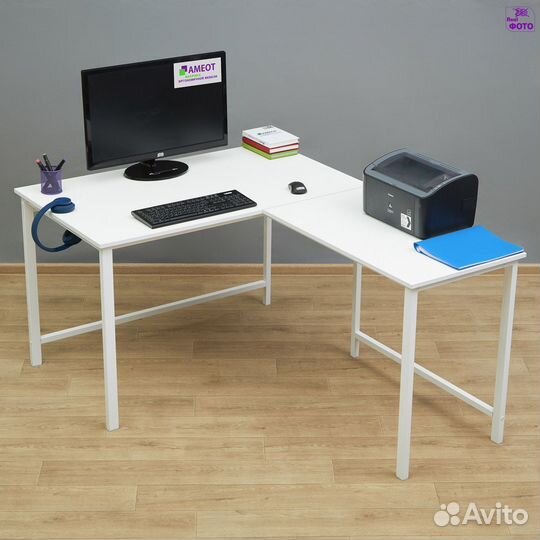 Угловой стол белый Даврит 1WW ш138/г130 металлокар