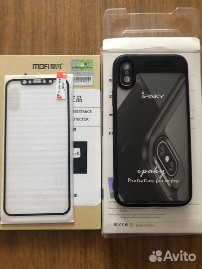 Защитное стекло и чехол для iPhone X, XS