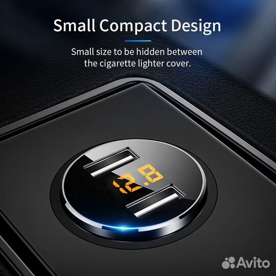 Азу Floveme 2xUSB с вольтметром 3.6А