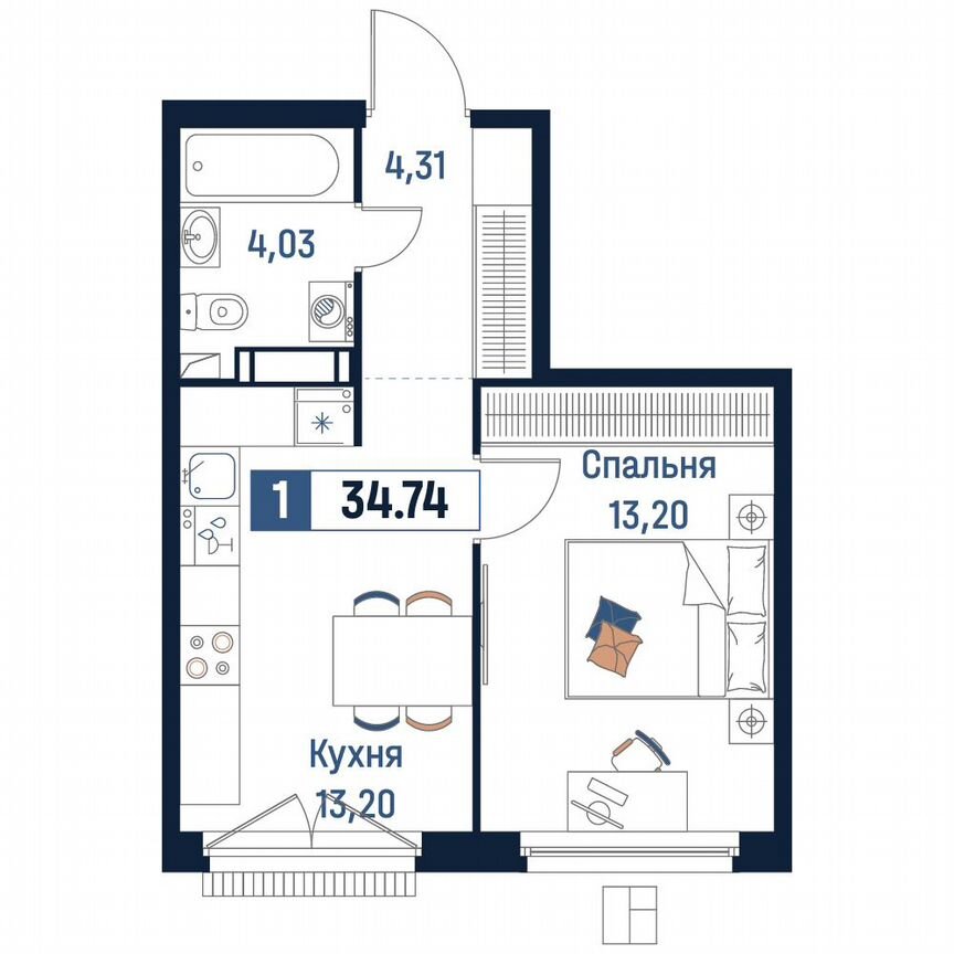 1-к. квартира, 34,7 м², 13/18 эт.