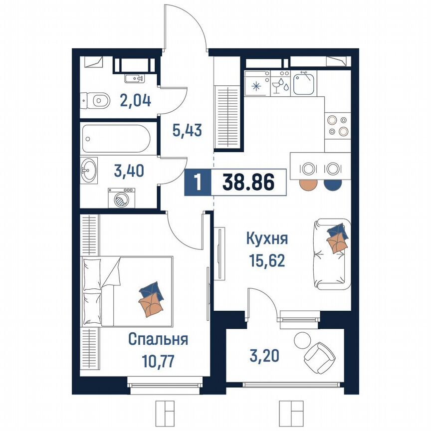 1-к. квартира, 38,9 м², 6/18 эт.