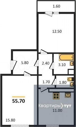 2-к. квартира, 55,7 м², 8/17 эт.