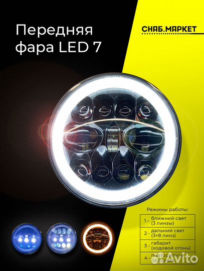 Светодиодная фара LED нива иж камаз (178мм)