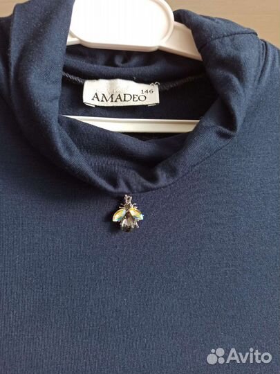 Блузка с кружевом, тёмно-синяя 140-146