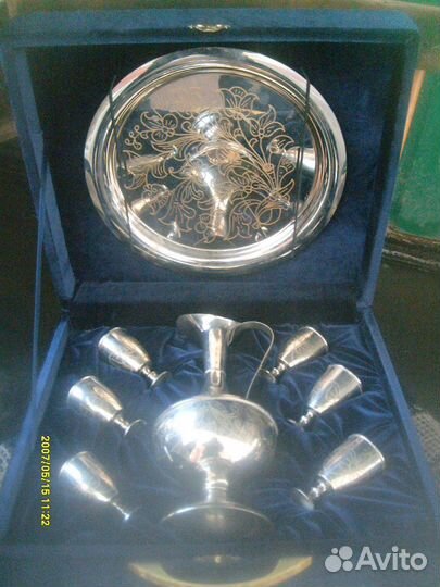 Коньячный мельхиоровый набор в футляре