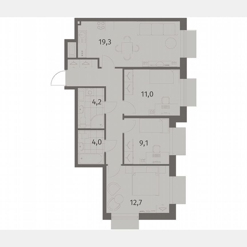 3-к. квартира, 71,3 м², 2/8 эт.