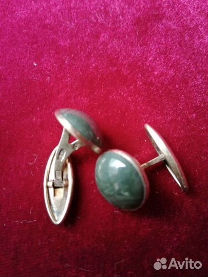Запонки СССР, серебро 875, кабошон яшма. Винтаж