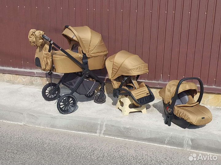 Коляска 3в1 Новая качество (Золотой Беж )
