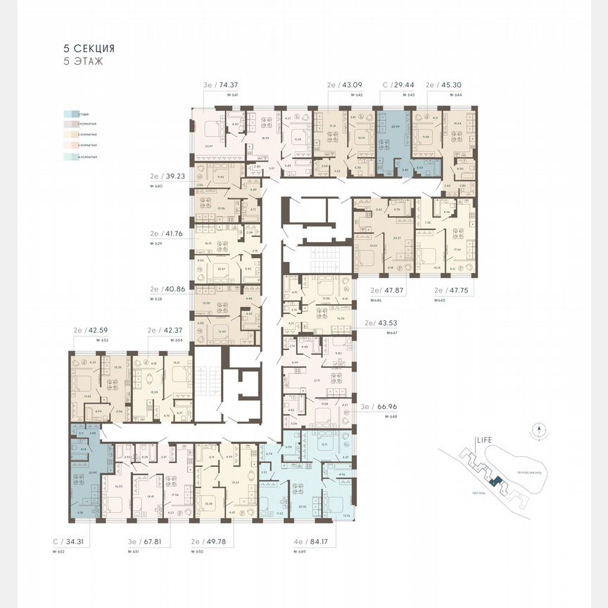1-к. апартаменты, 44,4 м², 5/8 эт.