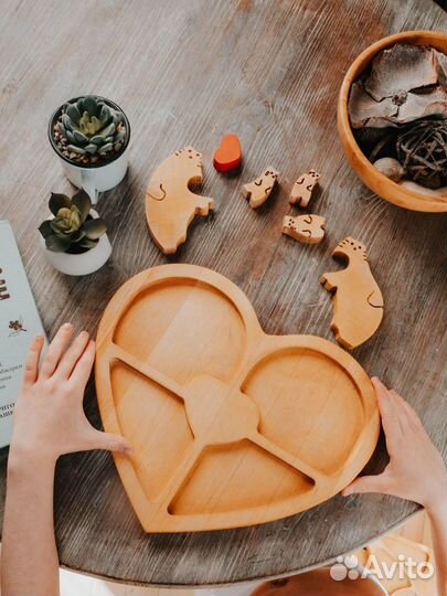 Менажница деревянная для детей сердечко