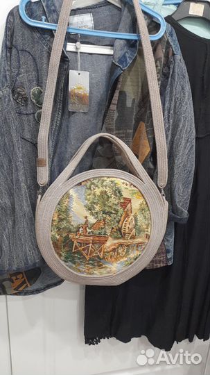 Сумка из гобелена и джутового шнура