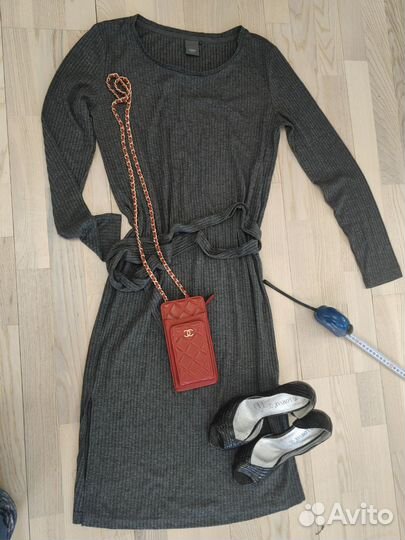 Платье трикотажное серое Ichi р. M