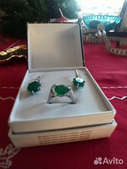 Серьги, кольцо с агатом