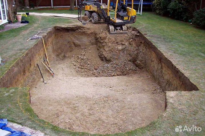 Копка котлована, пруда, траншеи