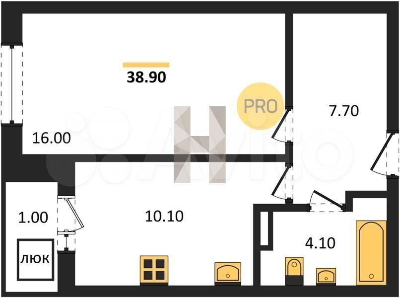 1-к. квартира, 38,9 м², 8/16 эт.