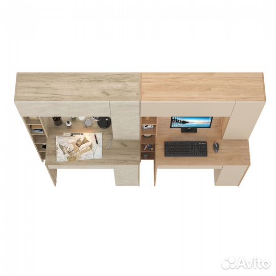 Два стола с надстройкой Mobi Комфорт 12.71 цвет крафт серый/шёлковый камень/гикори/сатин