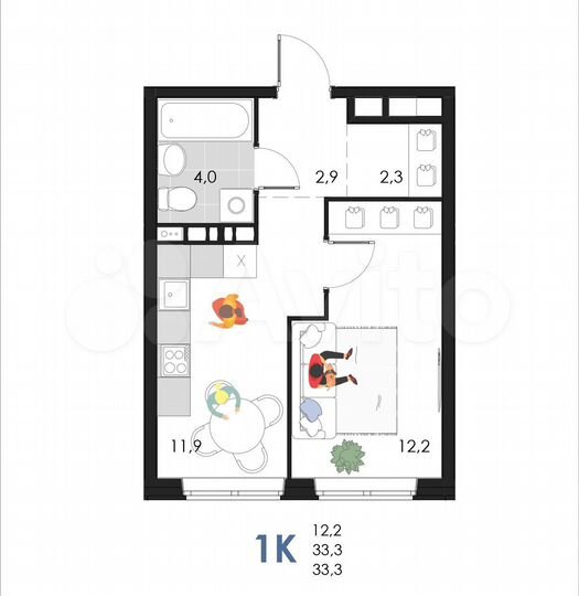 1-к. квартира, 33,3 м², 4/6 эт.