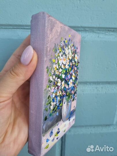 Картина маслом с цветами ромашки цветы натюрморт