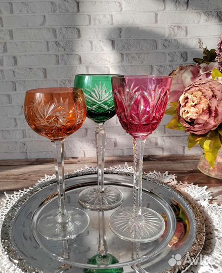 Фужеры цветной накладной хрусталь Германия