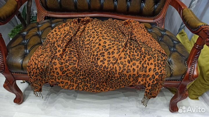 Палантин cavalli теплый леопардовый принт италия