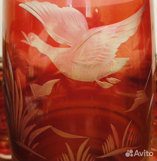 Богемия 1970г графин и 6 бокалов Ручная гравировка