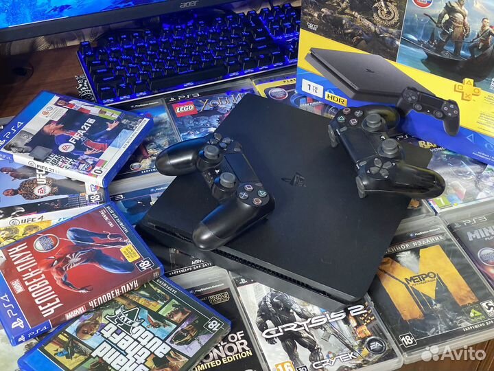 Ps 4 Slim 1000gb+ 2геймпада+ Игры
