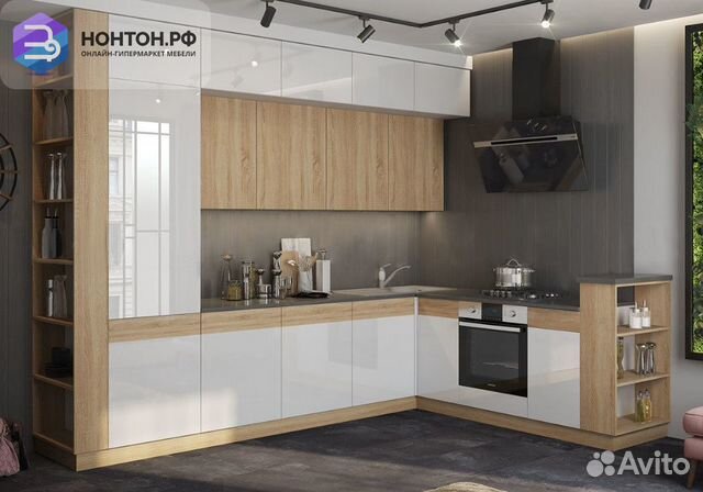 Кухня угловая Техно-5 3.2 на 2.24 м сонома / белый