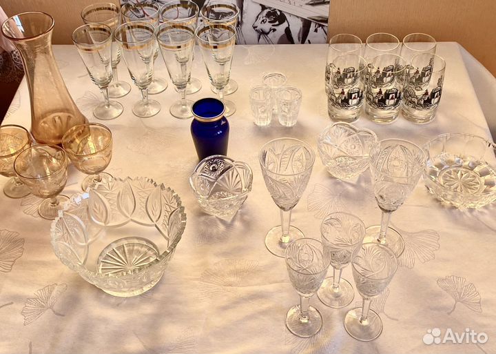 Посуда СССР хрусталь чайный сервиз бокалы вазы