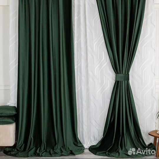 Комплект штор бархат Беллиссимо Темно-зеленый