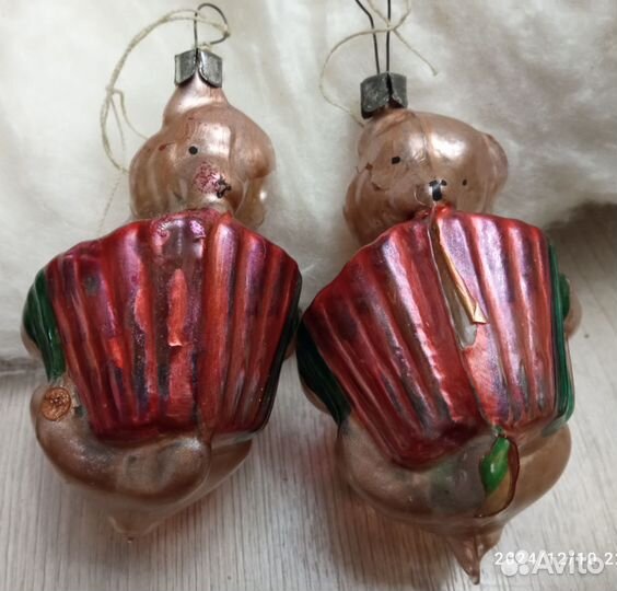 Елочные игрушки СССР медведи с гармошкой