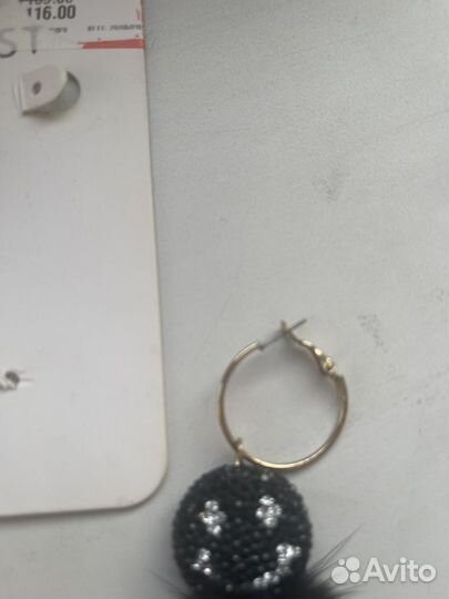 Серьги висячие смайлики стразы-мех