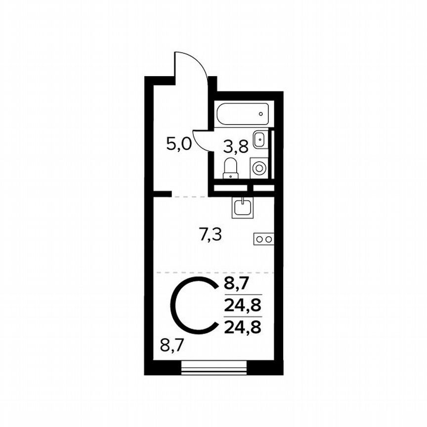 Квартира-студия, 24,8 м², 13/14 эт.
