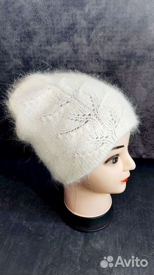 Шапка Бини двойная, пух норки, ручная работа