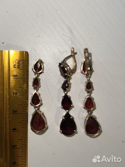 Серьги золото 585 и подвес. гранат