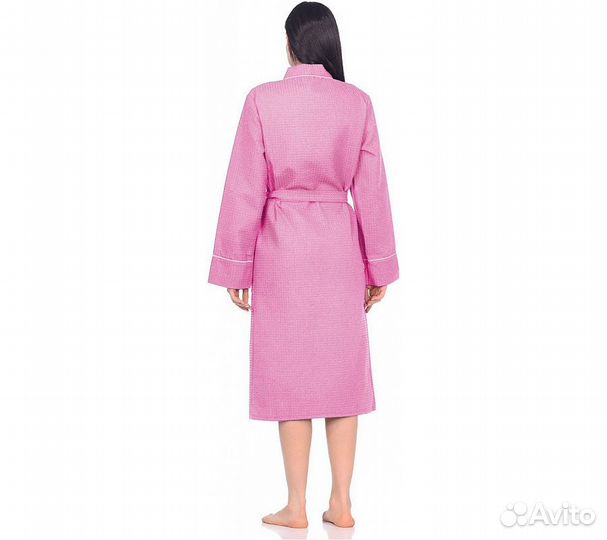 Халат вафельный Home One с кантом розовый 60