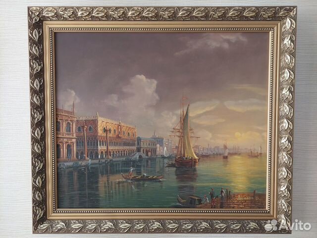 Картина в раме. Море, корабли, Венеция