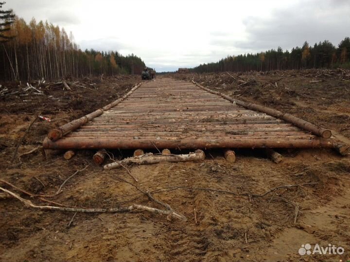 Строительство лежневых дорог. Вывозка. Валка леса